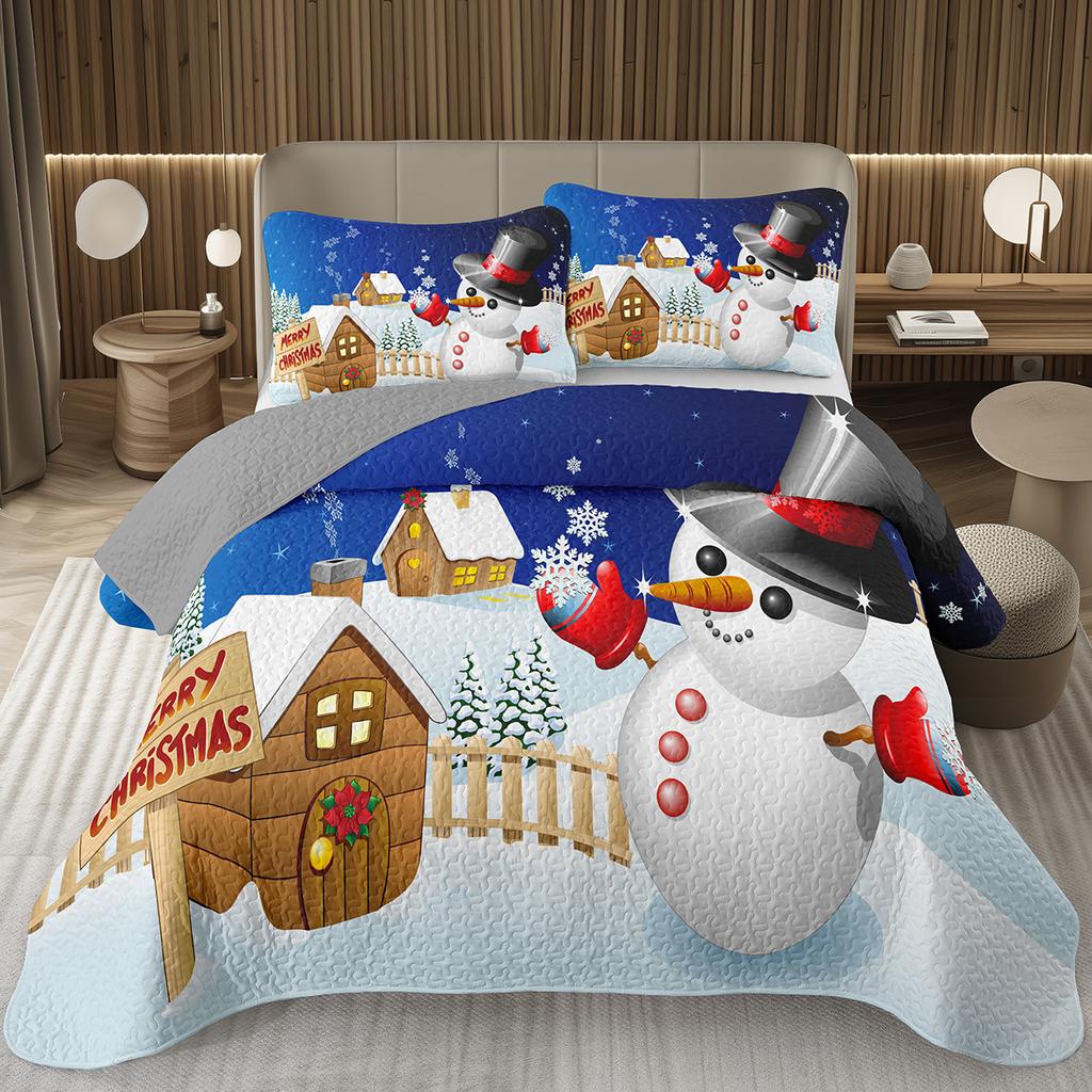 Merry Christmas Coverlet SetLovely Snowman Bedspread Twin Size for Boys Girls Dorm Room Winter Theme Cartoon Style Quilt Set