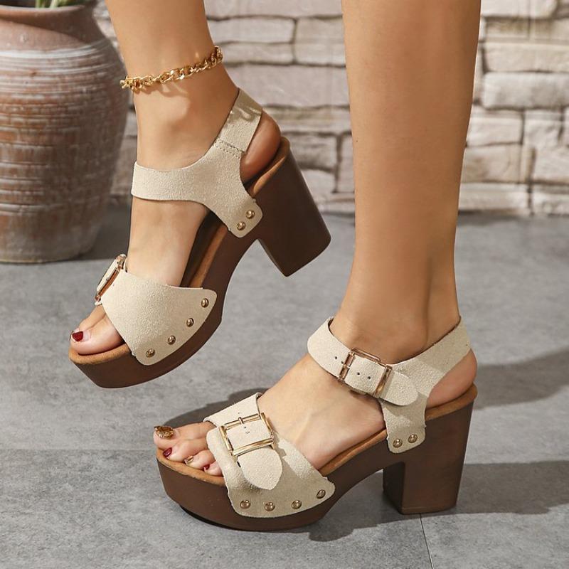 Women's Thick Heeled Sandals Retro Metal Buckle High Heels Sandals Summer New Rome Sandals for Women Leisure Platform Sandalias