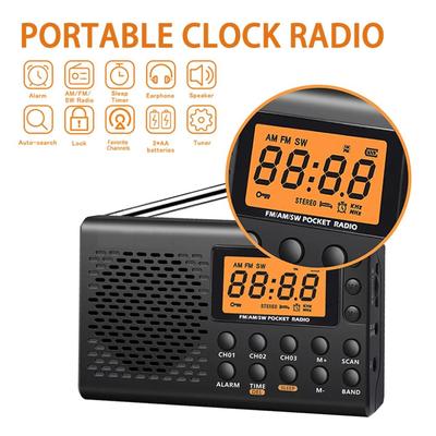 Portable AM/FM Shortwave Radio Big Digital Display with Sleep Timer and Alarm Clock Function, Battery Operated Radios