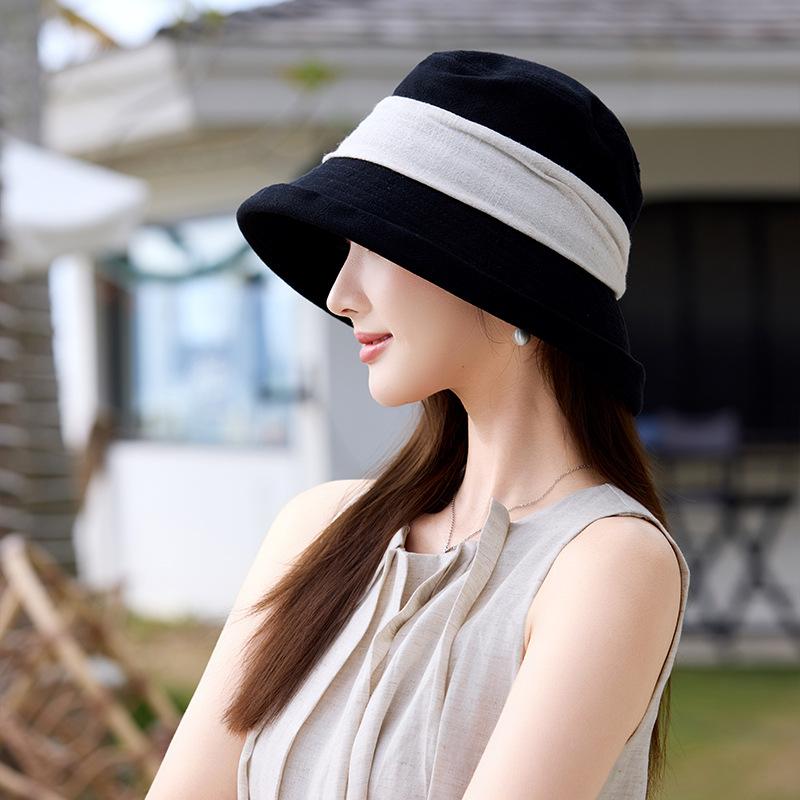 

Spring and Summer New Japanese Color Matching Bucket Hat Thin Foldable Sunscreen Hat Street Trend Retro Hong Kong Style Sun Hat M 56-58cm чорний