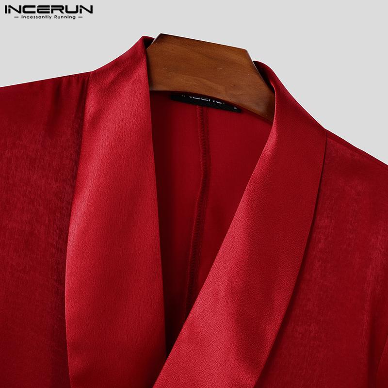 INCERUN Men Lapel Long Sleeve Satin Patchwork Blazer Glitter Thin Coats