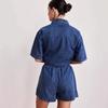 2025 Spring/Summer Women's Retro Casual Denim Short-Sleeve Shirt and Shorts Set