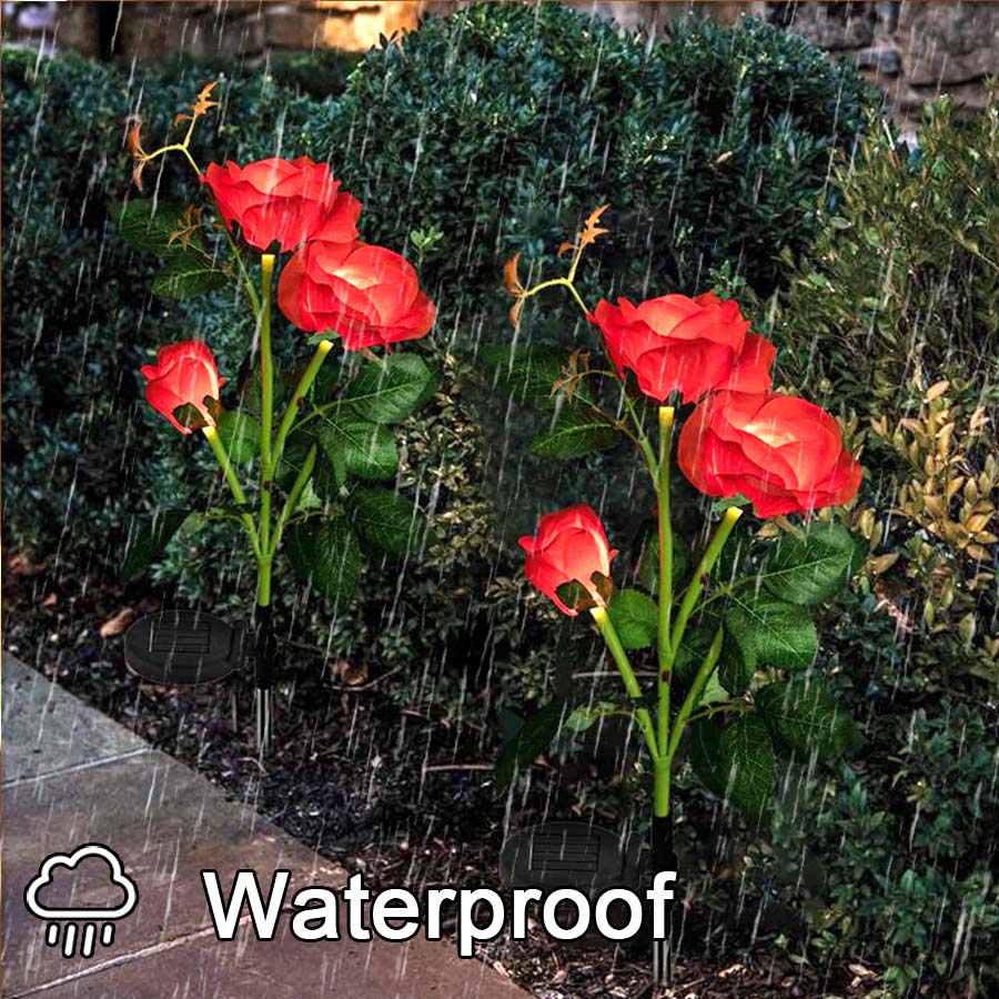 Solar Rose Flower Lights Outdoor Waterproof Garden Stake Sunlight Decorative Landscape Flowers Backyard Party Pathway