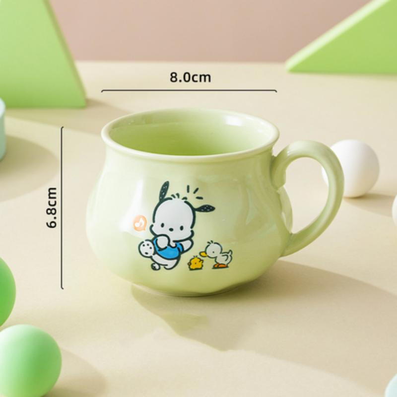 Für Sanrio Pochacco Keramik Kinder-Teller mit Fächern Runder unterteilter Speiseteller Cartoon Tasse Mikrowellenfestes Geschirr