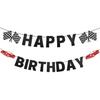 Race Car Birthday Banner - Checkered Flag, Happy Birthday, Black and White - Racing Themed Party Decoration Supplies