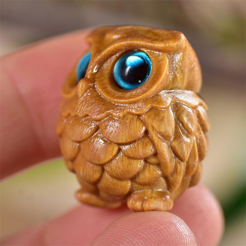 Mini Wood Carving Owl, Green Sandalwood Ornaments, Lovely Creative Diy Pendant, Table Decoration, Children'S Commemorative Gifts