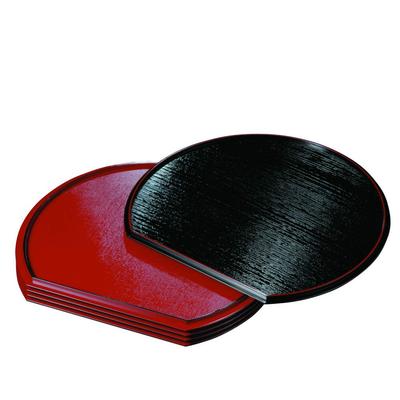Yamaga Lacquerware Shop Half-Moon Tray, Set of 5, Serving Tray, New Year's Tableware, Double-Sided, Made In Japan, 12-inch (36cm)