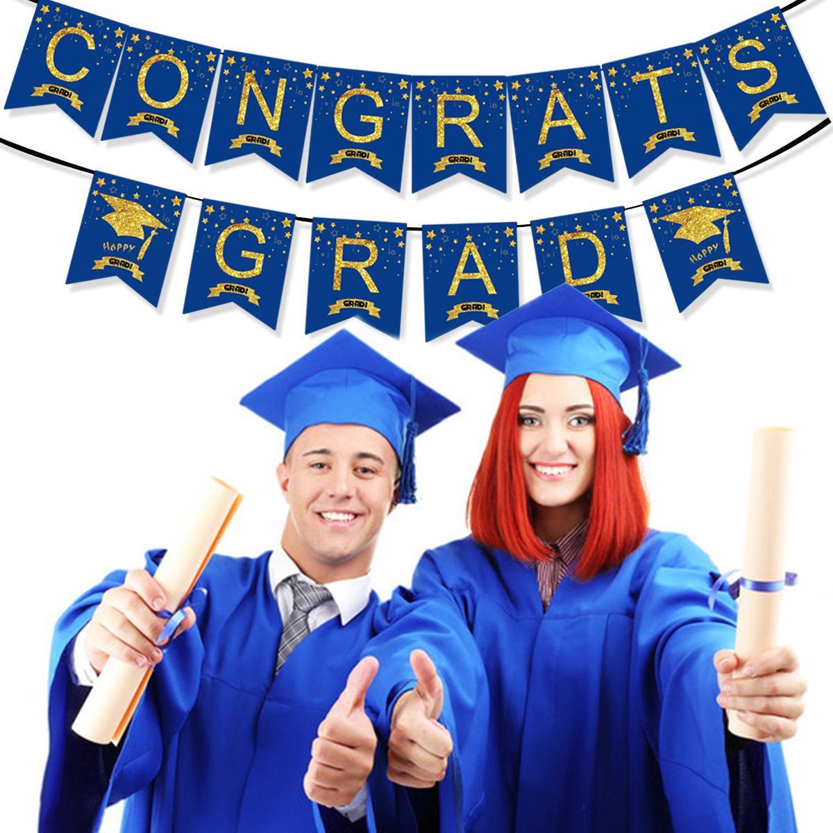Graduation Season Congrats Grad Blue Graduation Flag Customization congratulations on graduation blue flag