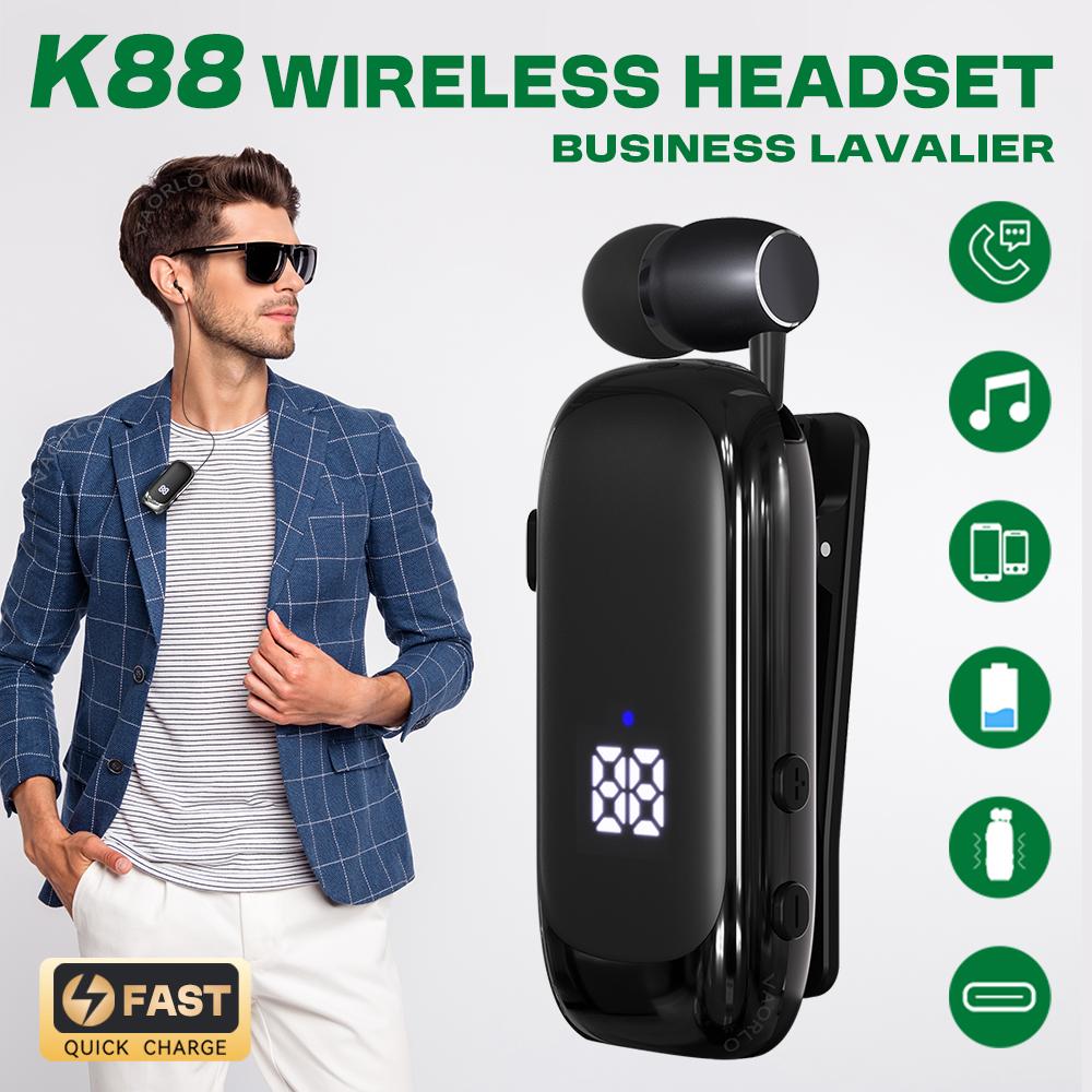 K88 Lavalier Business Wireless Headset Bluetooth 5.4 Calling/Music 20 Hour Vibration Reminder With Mic Noice Cancelling Earphone