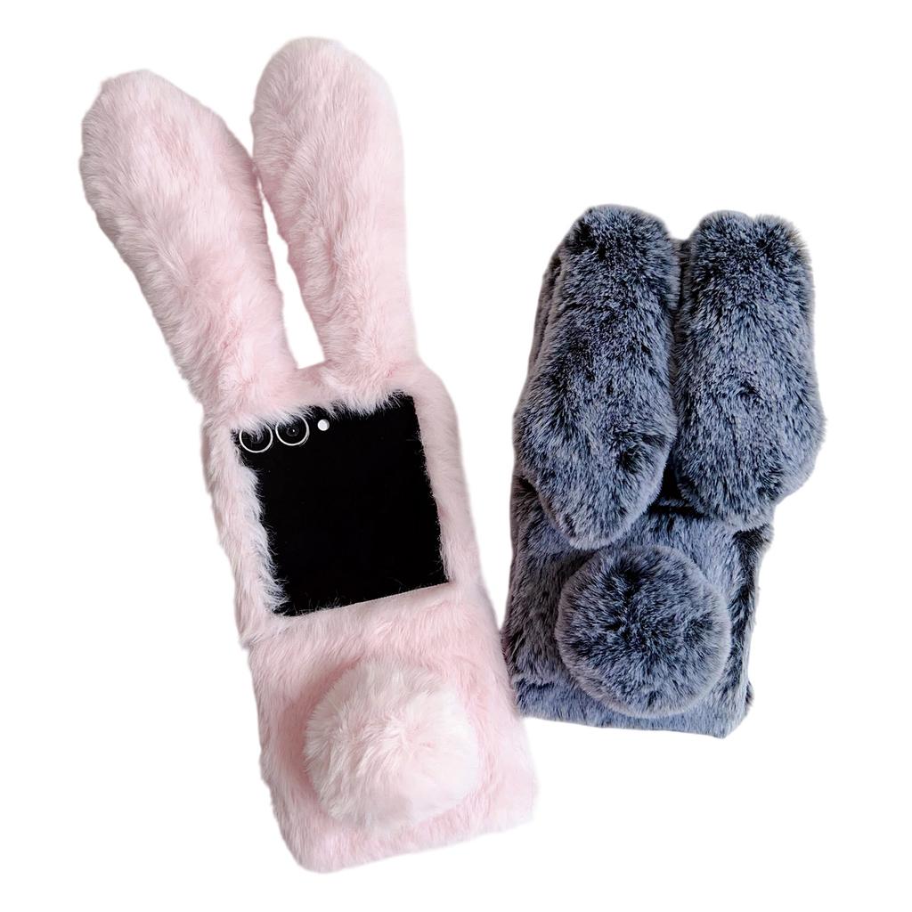 Für Samsung Galaxy Z Flip7 5G Hülle Hasenohren Winter Plüsch Hart PC Handyhülle