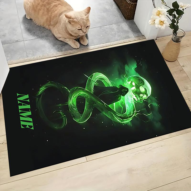 Custom Name Green Serpent Magic Carpet Rug Customizable Soft Washable Anti-Slip Home Living Room Sofa Mats Personalized Rug. 090939