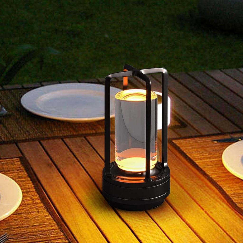 Cordless LED Touch Desk Lamp,2600mAh Battery Powered Crystal Lantern Lamp,3-Colour Dimmable Bedside Lamp,Small Desk Lamp for Restaurant Bedroom Bar