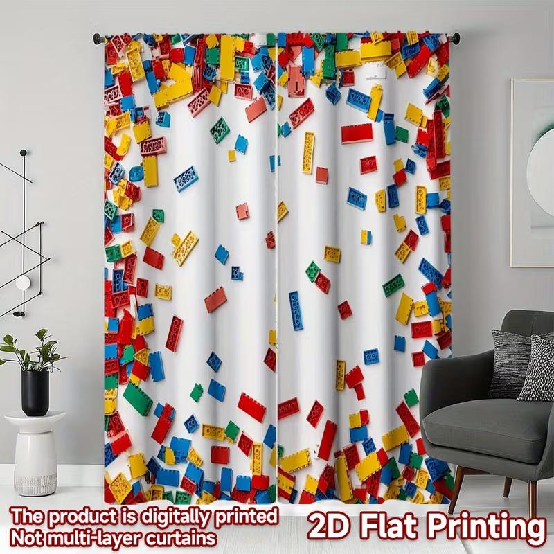 

2PcsColored building blocks print curtains suitable for bedroom living room kitchen decoration home decoration window decoration 100*130 HOOK 1pcs