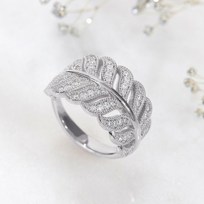 

Three Color Feather Ring with European and American Leaves Available, Trendy Design, Elegant and Fashionable, Niche Zircon 6