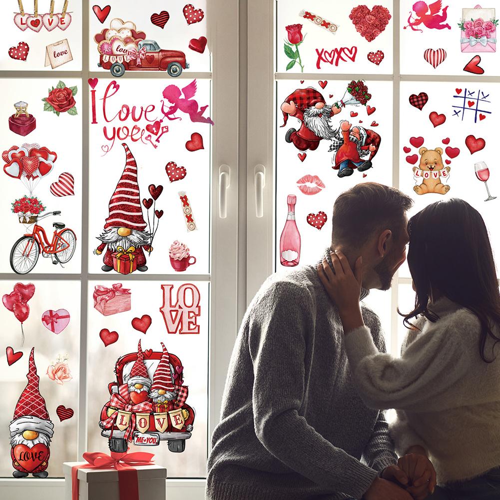 9 Sheets Valentine s Day PVC Window Stickers With Cupid Roses Love Patterns Removable Double Sided Window Clings