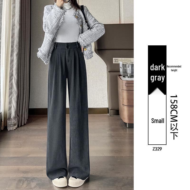 Women's High-End Black Drapey Straight-Leg Wide Suit Pants - Slimming, Casual Fit for Spring/Summer, Ideal for Pear-Shaped Bodies.