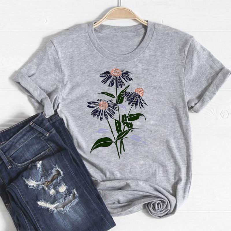 Trend Stil T Top Mode T Shirt Kleidung Blume Stilvolle Casual Kurzarm Frauen Drucken Dame Weibliche Grafik T-shirt