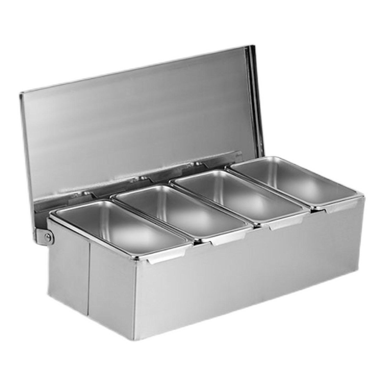 

Stainless Steel Seasoning Box 4 Compartment Trays Large Capacity Storage Seasoning Case for Kitchen