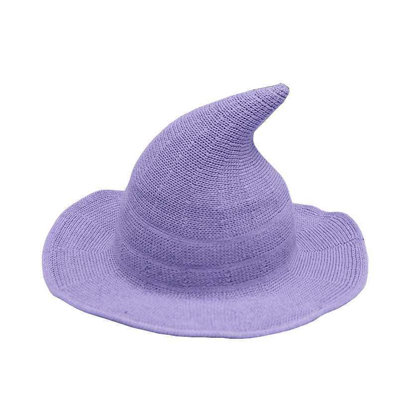 

Temperamental Big Brim Witch Hat - Knitted Halloween & Christmas Style for Women M (56-58cm) фіолетовий