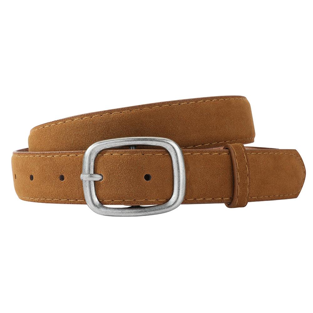 Women's Anti-leather Suede Belt, Women's Retro Distressed Silver Needle Buckle Paired with Jeans, High-end New Belt