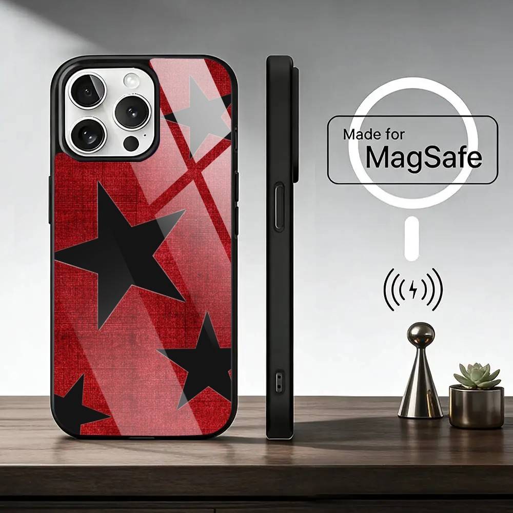 Ins Korea R-Red Stars   Phone Case For iPhone17,16,15,14,13,12,11 Plus,Pro Magnetic with Magsafe Wireless Charging