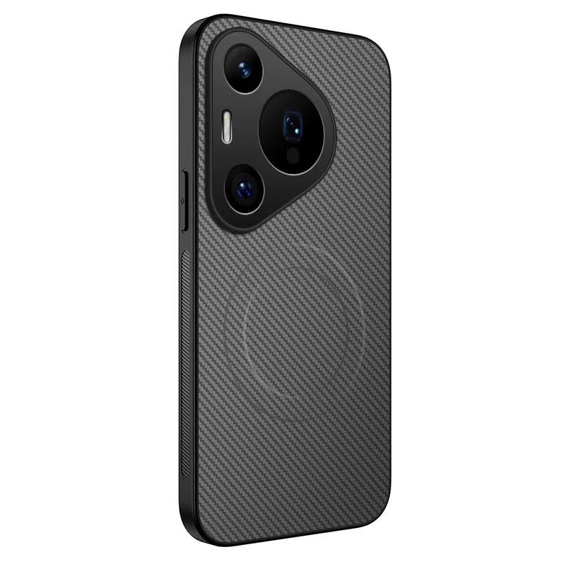 Carbon Fiber Texture Phone Case For Huawei Pura 70 Pro Magnetic Wireless Charging Shockproof Matte Silicone Soft Back Cover Case