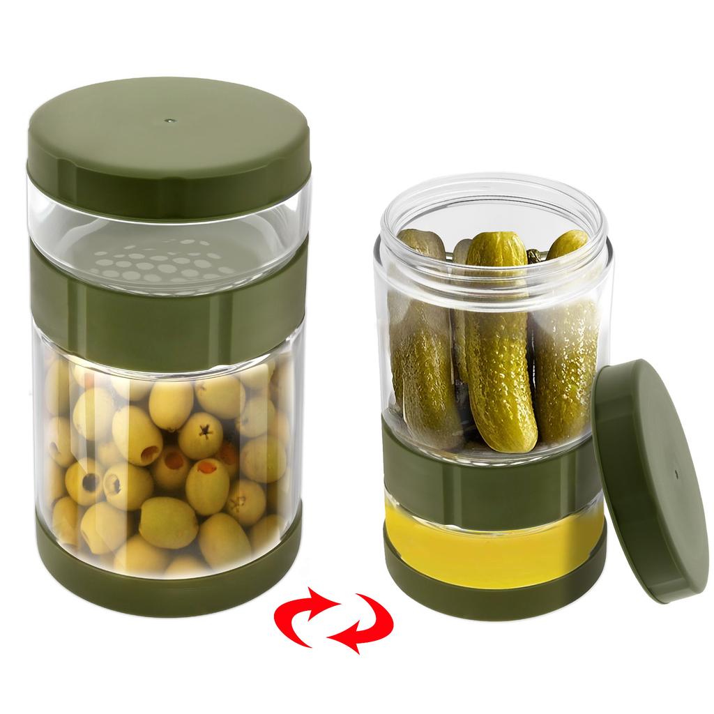 Glass Pickle Jar Dry Wet Separation Pickle and Olive Jar Upside Down Kimchi Cucumber Container Hourglass Jar for Airtight Storag