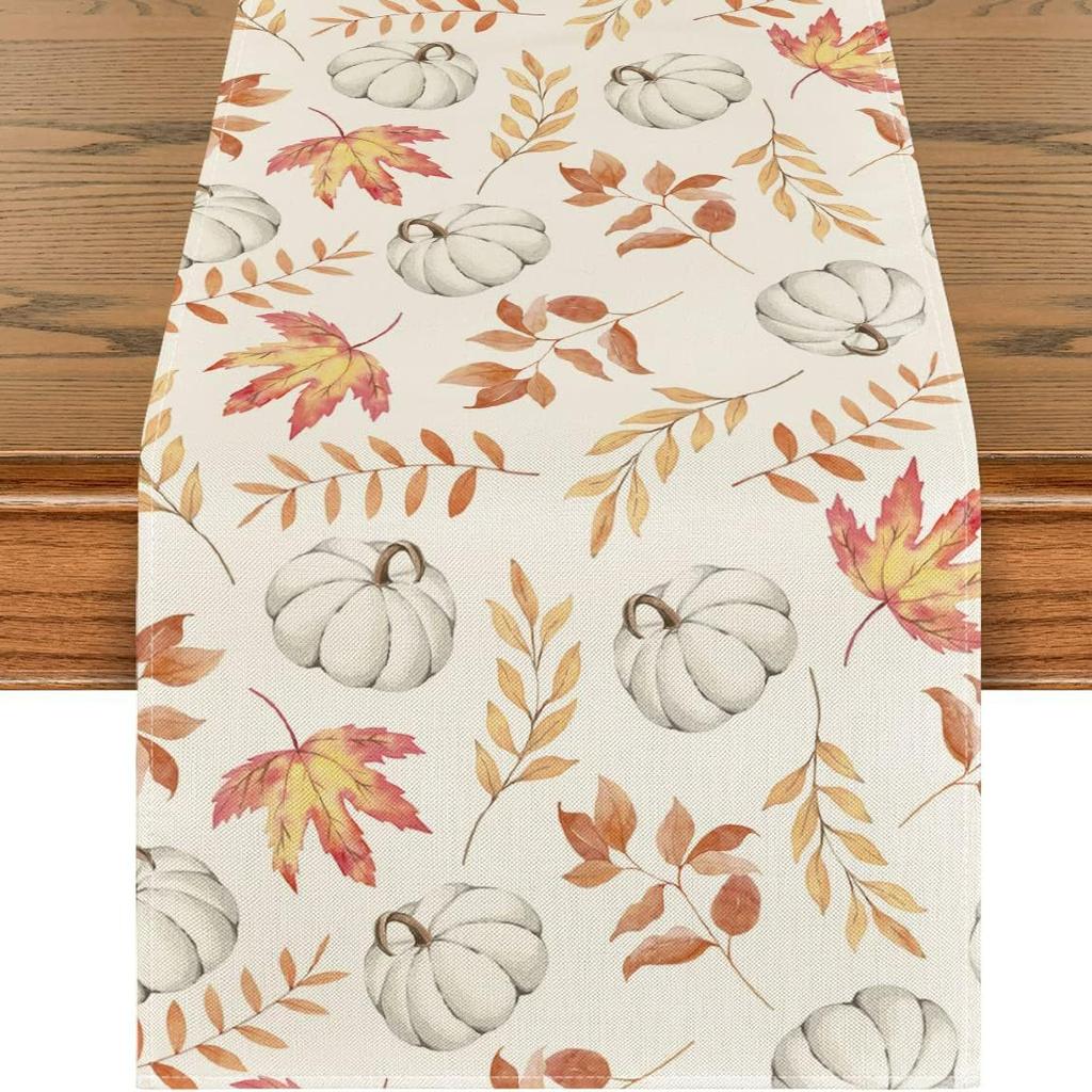Pumpkins Fall Leaves Fall Table Runner Seasonal Autumn Kitchen Dining Table Decoration For Home Party Decor