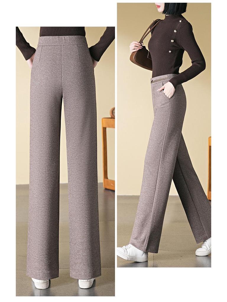 Women's High-Waisted Angola Red Wool Slim-Fit Warm Pants - Autumn/Winter