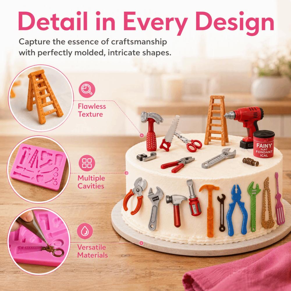Flexible Silicone Silicone Fondant Mold Hammer Spanner Design Fondant Topper Mold  DIY Projects