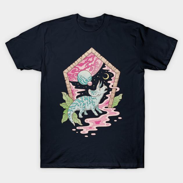 Men Black Print T-shirt Aeon Archway: Triceratops | Dinosaur Sci-Fi Space Art No-Cut Transfer Paper Print Cotton Tshirt XL тёмно-синий