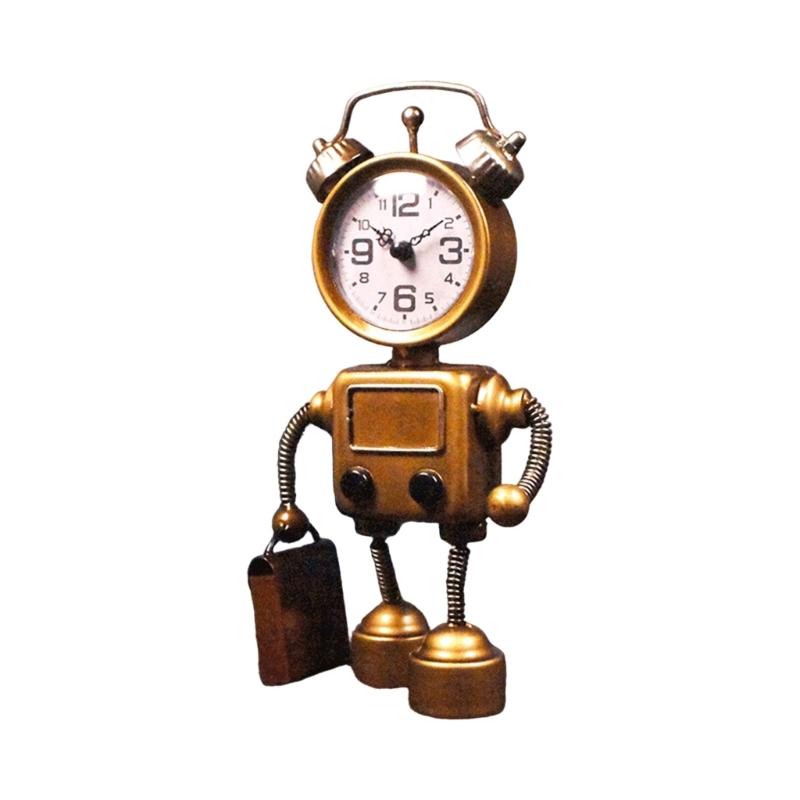 Desk Clock Table Robot Clock Silents Metal Desktop Clock for Office Home Bedroom Decors Quartzs None Ticking Clock