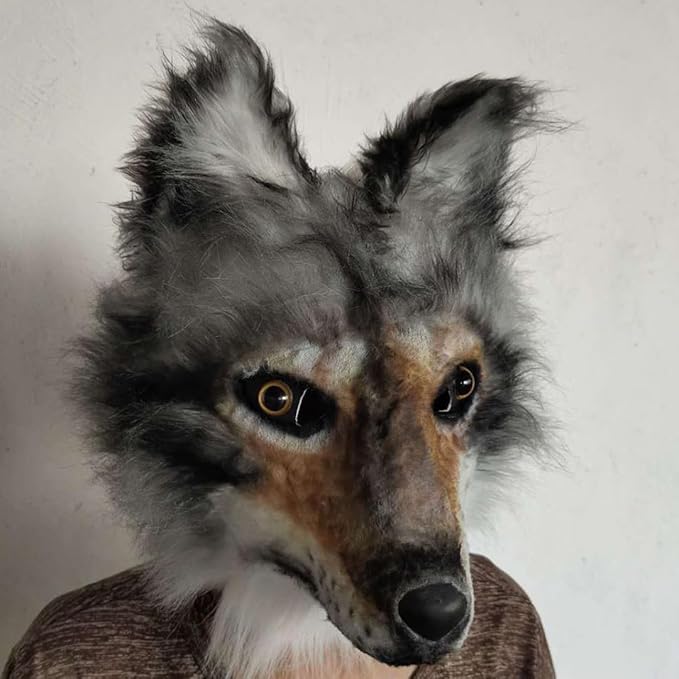 Gray Haired Wolf Latex Mask