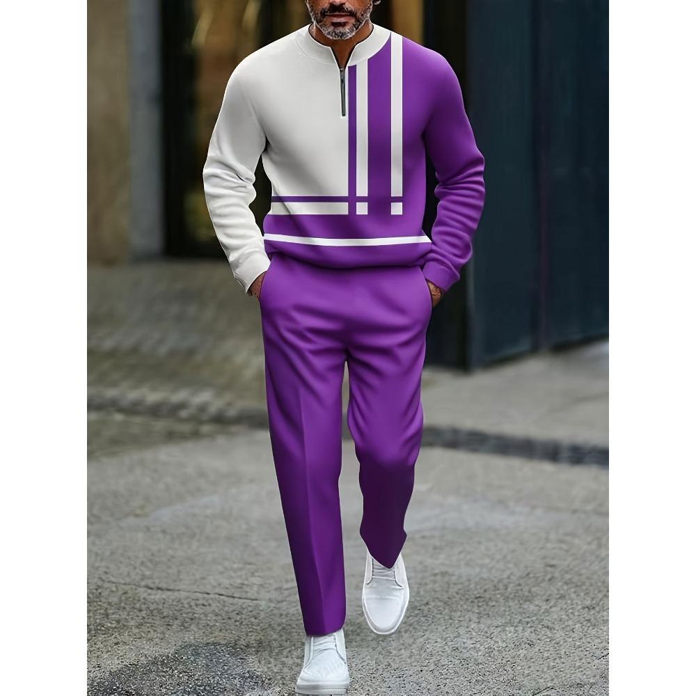 Spring Autumn Fashion Streetwear Men's Long-Sleeved Half-Zipper Stand-Up Collar Casual Sportswear Men's Clothing Two-Piece Set