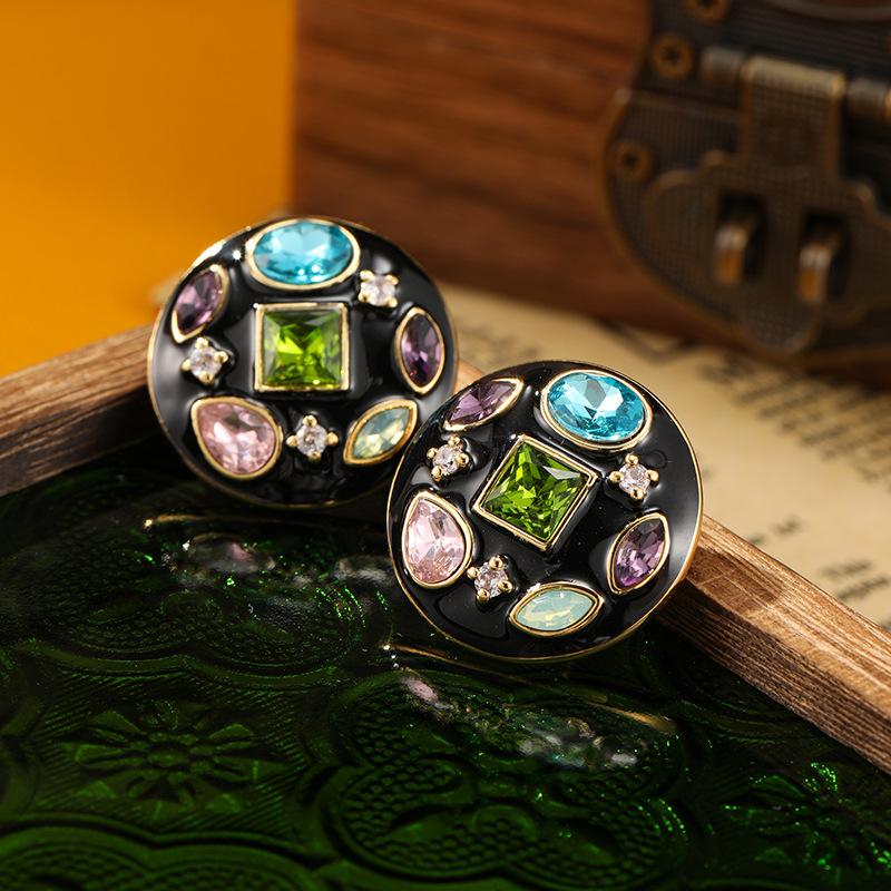 Medieval Classic Vintage Earrings Dropped Oil Enamel Colored Zircon Exaggerated Earrings Fashion Accessories Festival Gift