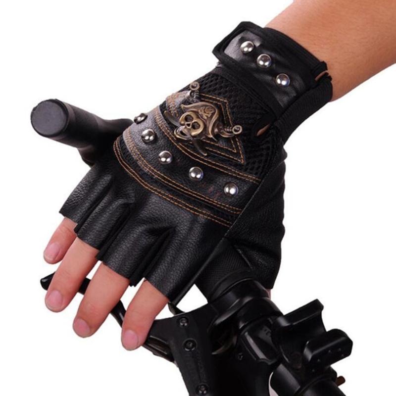Studded Half-Finger Fingerless Driving Cycling Gloves Fall-proof Cool Skull Studded Summer Armor Hip-Hop Rock and Roll