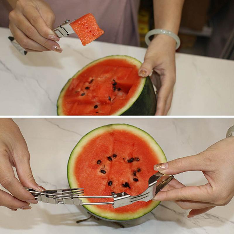 2-in-1 Stainless Steel Fruit Cutter Watermelon Cube Cutter Ergonomic Kitchen Slicing Baller For Party Picnic Camp School