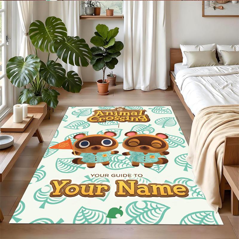Crystal Velvet Rug Custom Name Text, Soft Non Slip Floor Mat Home DecorAnimal Crossing