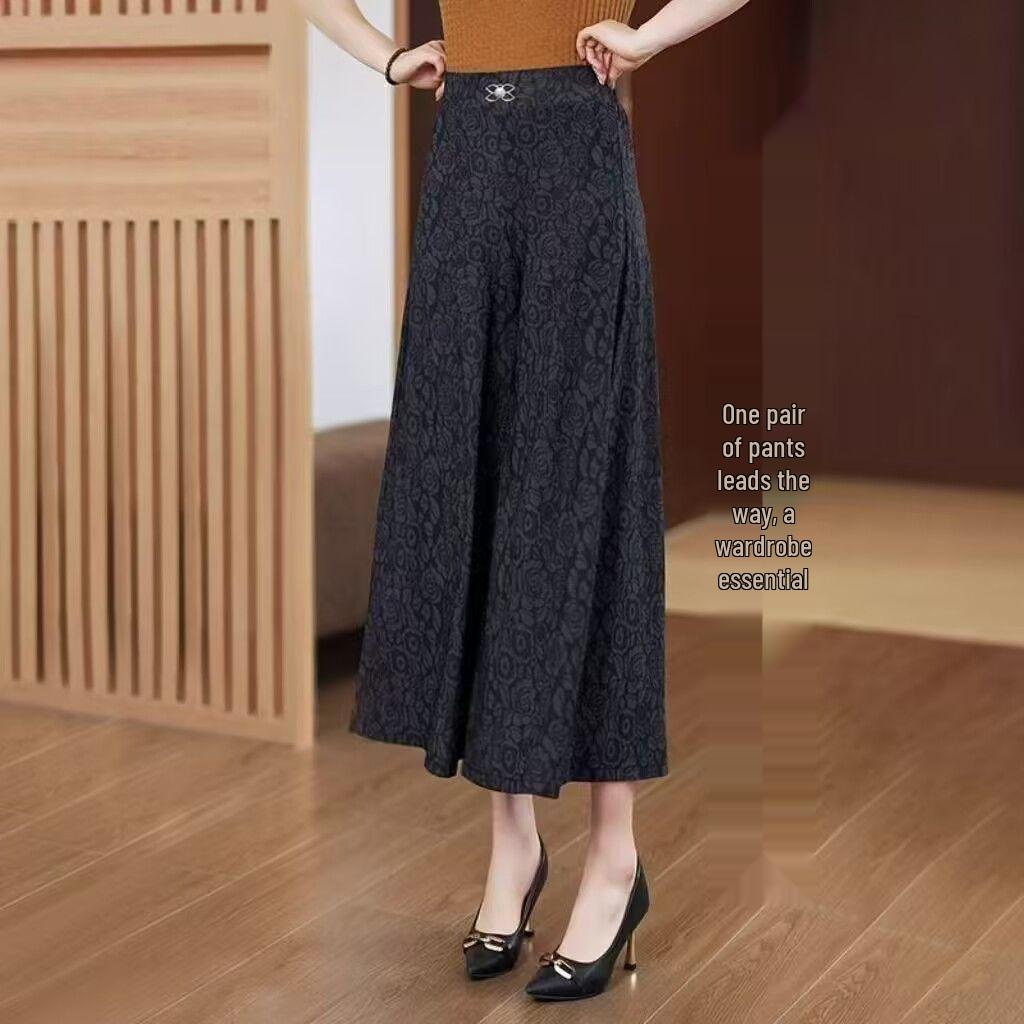 High-Waisted Wide-Leg Draping Elastic Culottes for Women XL (suggested 90-100 jin)