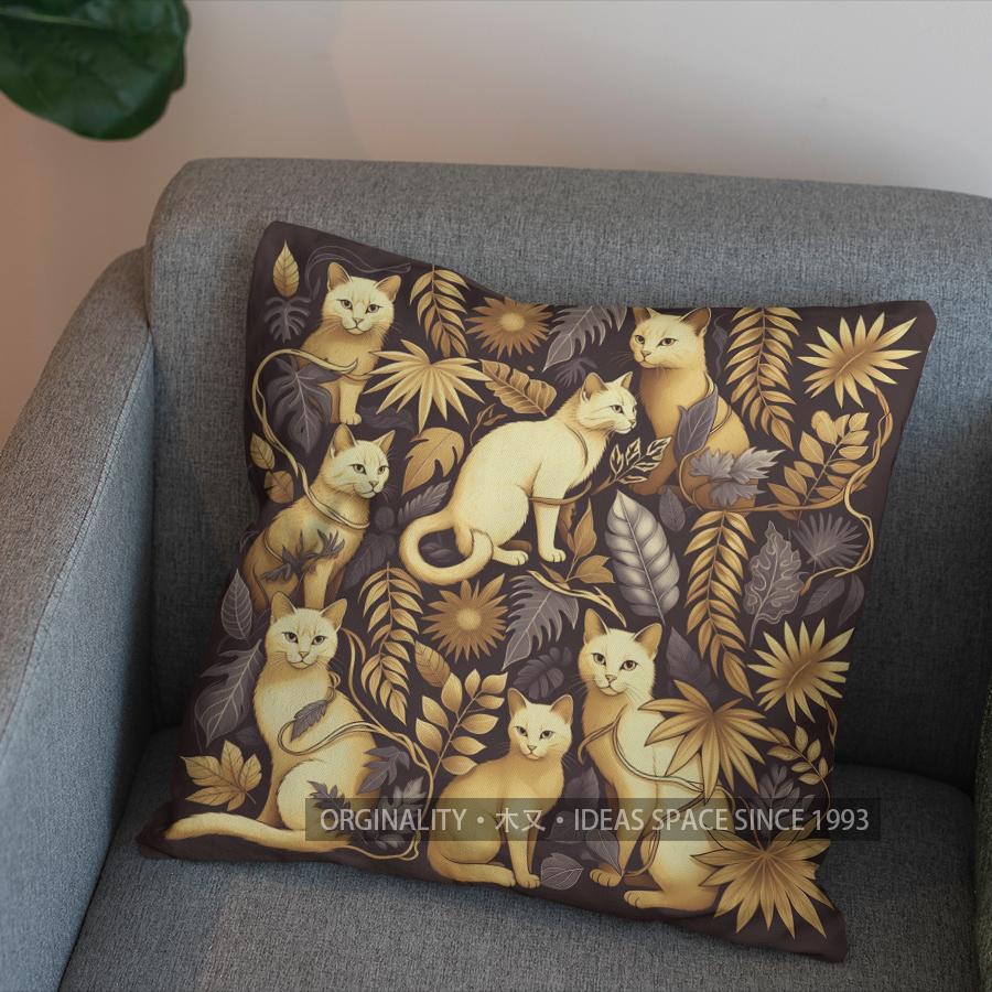 2D Four Cats In Art Nouveau Style Throw Pillow Pattern Cushion Cover Suitable For Sofa Bedroom Car Pillow Cover