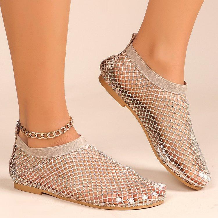 2024 summer new round head sandals hollow Internet celebrity diamond short boots summer sexy large size flat shoes