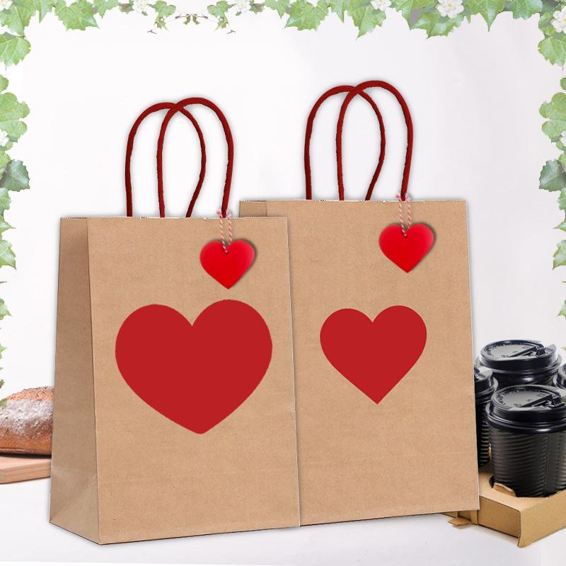 10Pcs High-Capacity Red Heart-Shaped Kraft Paper Gift Bags With Handles & Tags Festival Supplies Perfect For Valentine'S Day