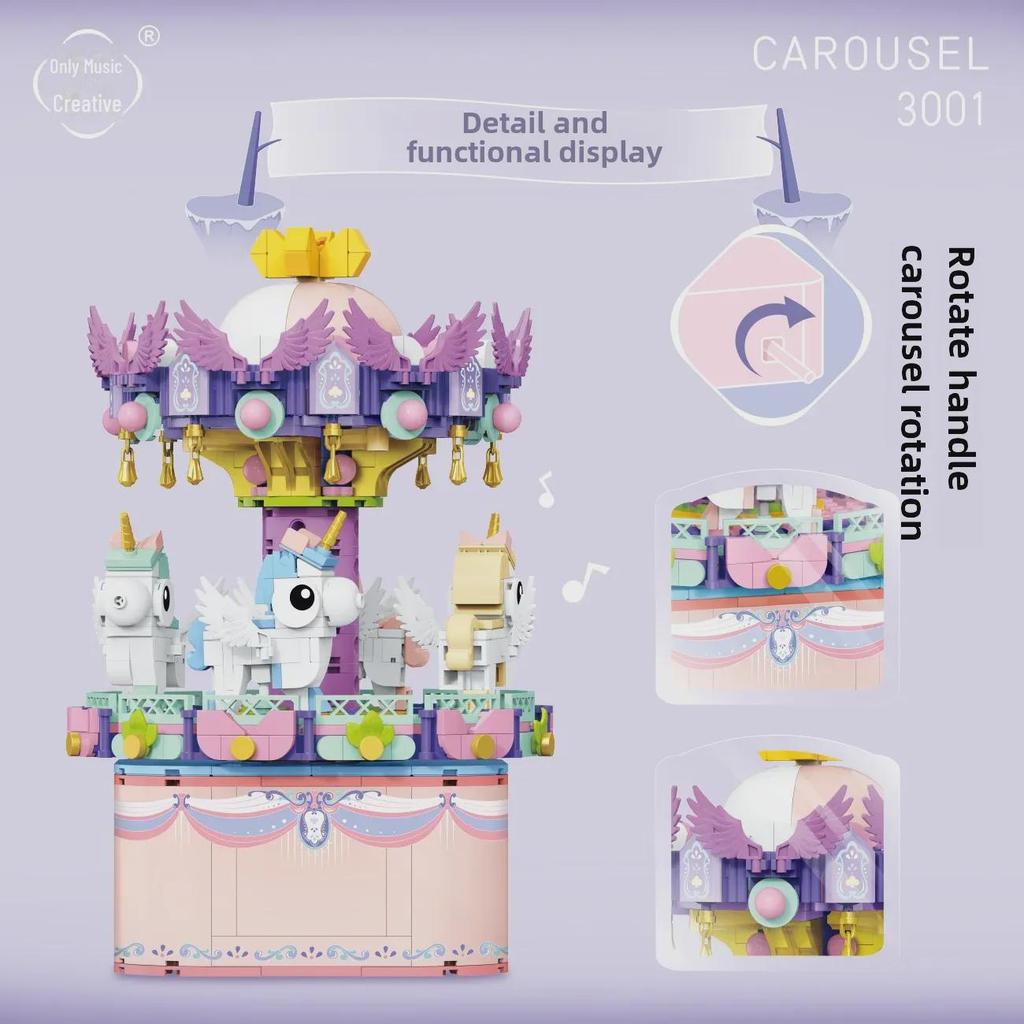 3001 Ferris Wheel Music Box Carousel Building Blocks - Valentine's Day Gift for Boys and Girls