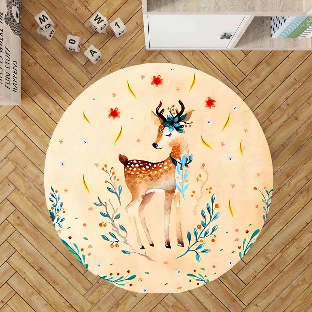 Cartoon Fox Playmat Animal Round Rug Cute Little Koala Round Rug for Kids Room Rug, Nursery Rug, Star Elephant Non Slip Circle Rugs