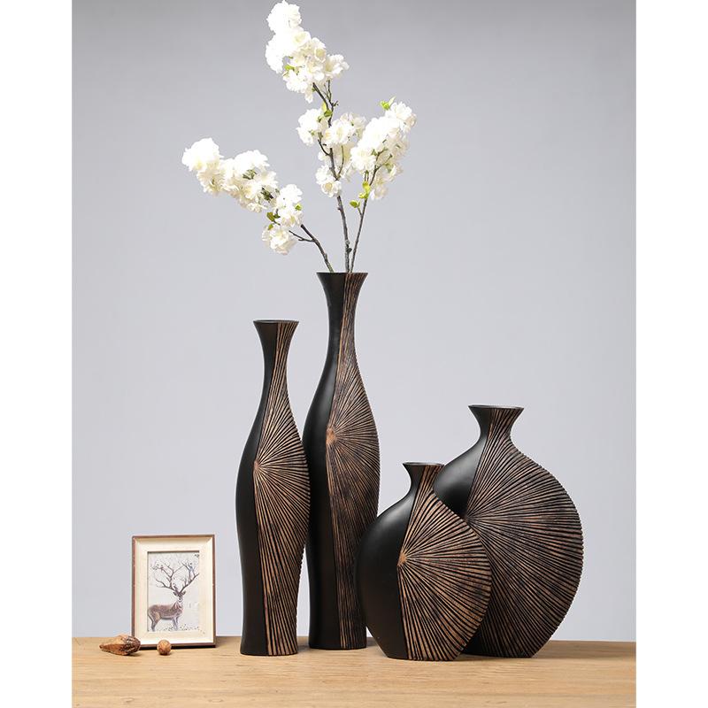 Retro Tall Resin Floor Vase, Elegant Dry Flower Holder for Living Room, Vertical Art Sculpture for Entryway Background Decor