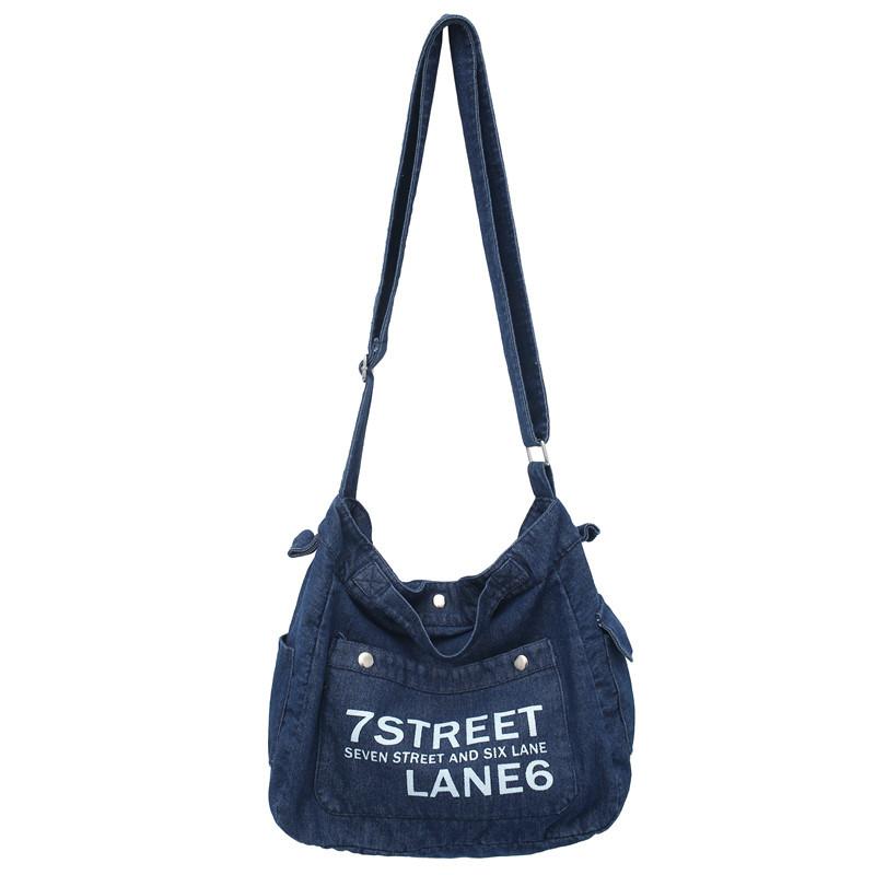 Large Capacity Denim Crossbody Bag Women's Letter Tote Bag Student Shoulder Bag