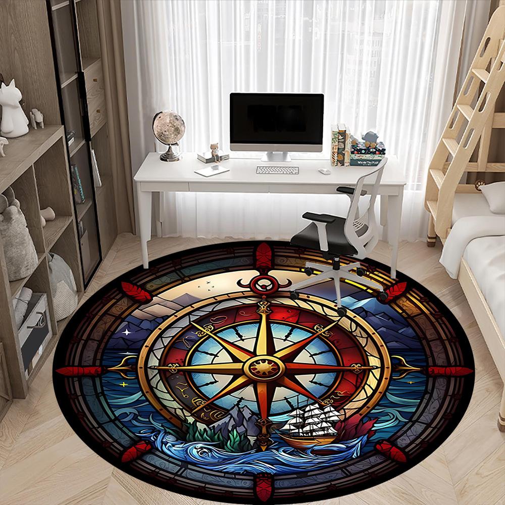 1ks Mořský kompas Kancelářský kulatý koberec, Pod kancelářské židle Ložnice Obývací pokoj Domácí dekorace, Dekorace místnosti