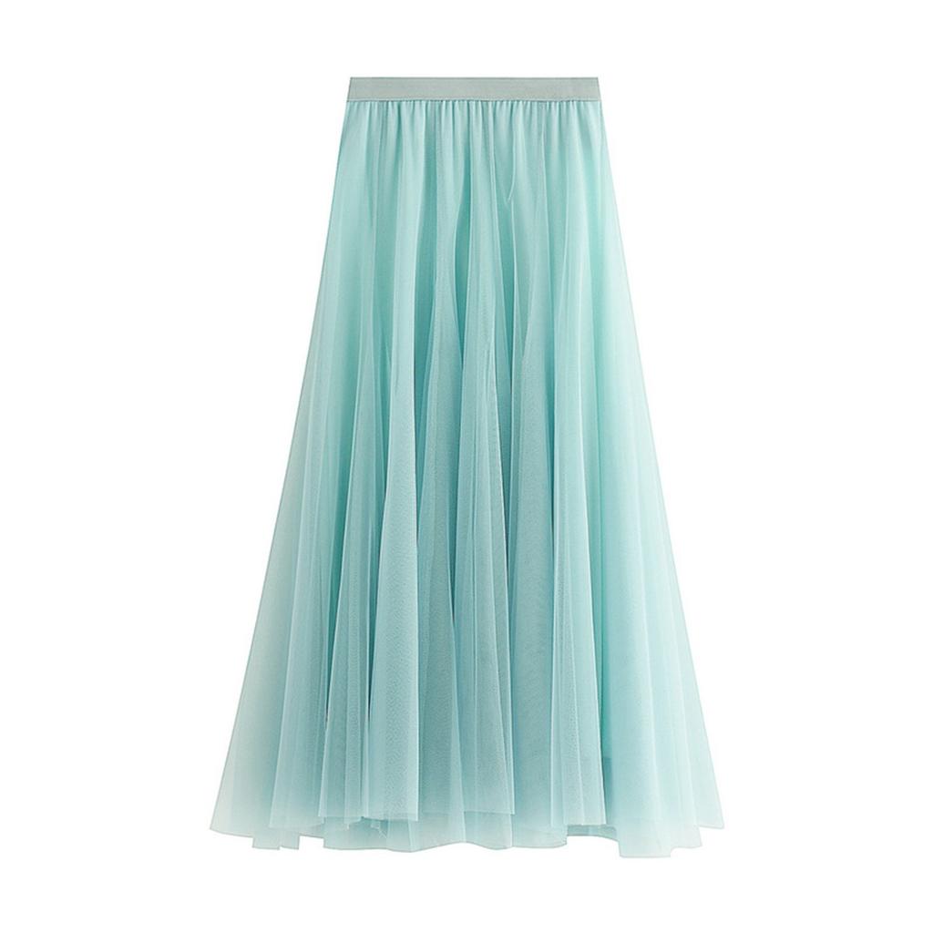 Women's Fashion Casual Color High Waist Ruffle Splicing Mesh Half-body Skirt