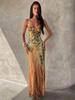 V-neck Floral Spaghetti Strap Bodycon Dress for Women - Slim Fit, European & American Style 2026.