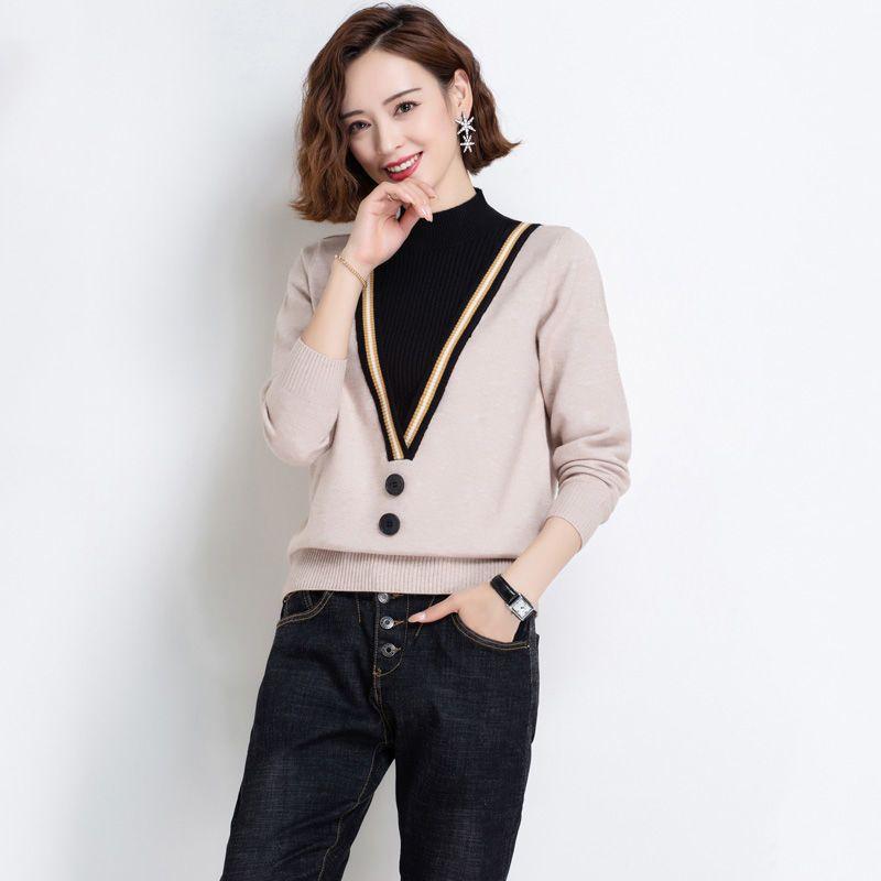 

Утолщенный полуводолазный свитер, женская имитация двухкомпонентной блузки, нижняя часть рубашки, осень и зима XL абрикосовый